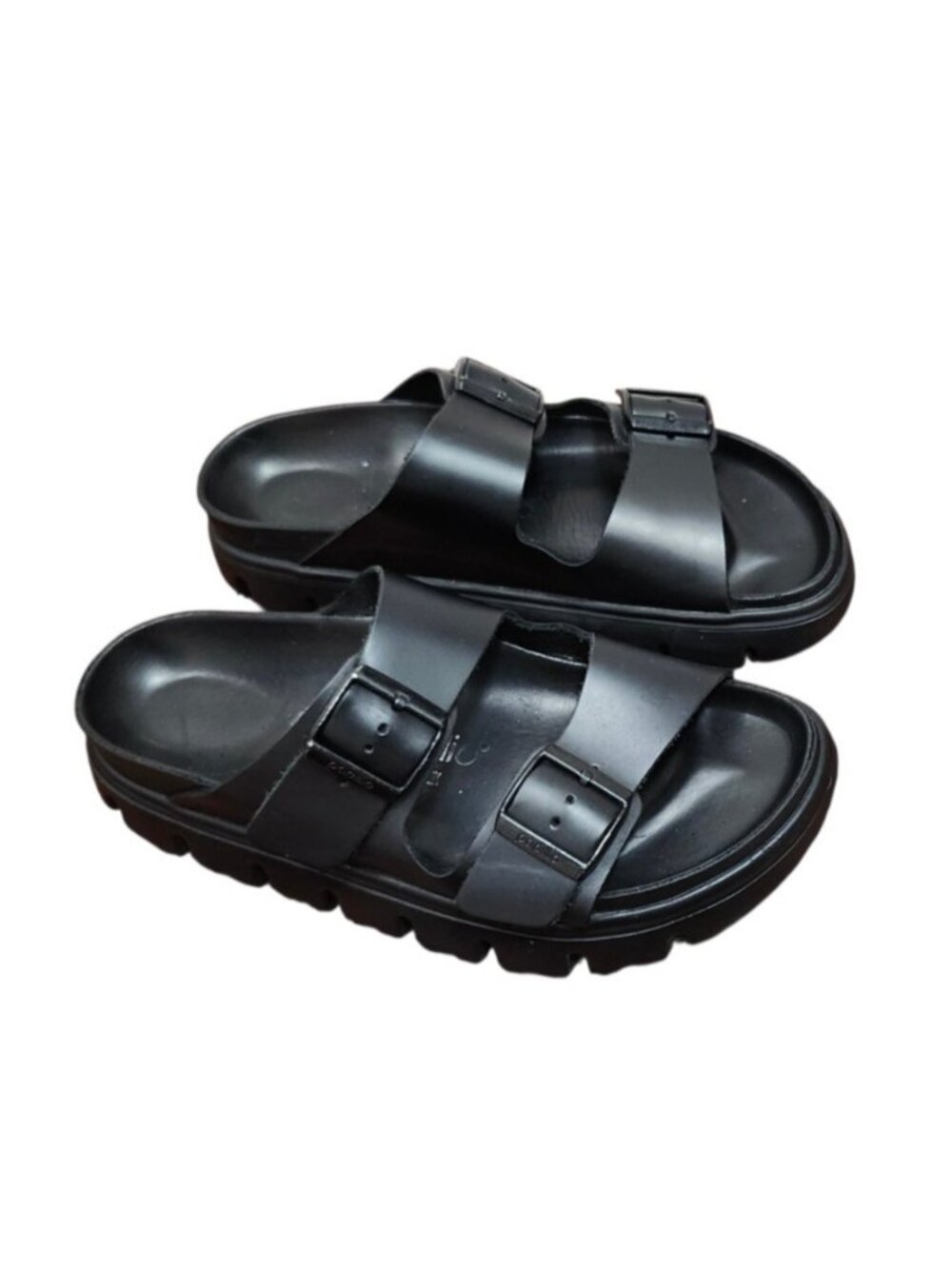 Papillio Birkenstock Arizona Exquisite Leather Chunky Platform Sandals Black L 9 - Picture 2 of 16